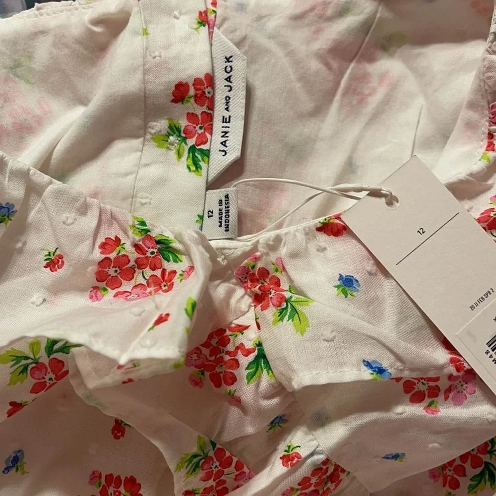 🌸Janie and jack girls one piece romper/jumpsuits Swiss dot floral size 12NWT..